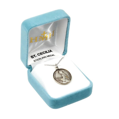 St. Cecilia sterling silver medal with 18" Chain in gift box, HMH Religious