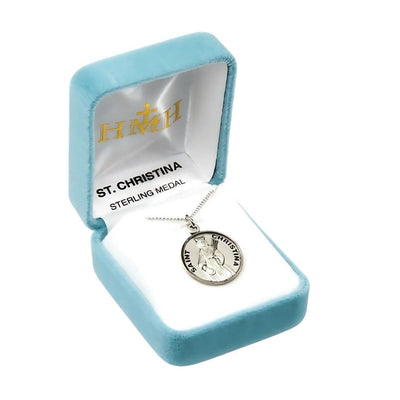 St. Christina sterling silver medal with 18" Chain in gift box, HMH Religious