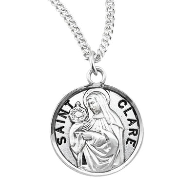 St. Clare sterling silver medal with 18" chain, HMH Religious