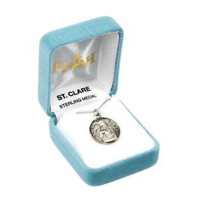 St. Clare sterling silver medal with 18" Chain in gift box, HMH Religious