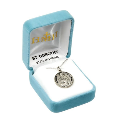 St. Dorothy sterling silver medal with 18" Chain in gift box, HMH Religious