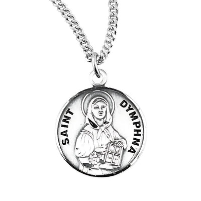 St. Dymphna sterling silver medal with 18" chain, HMH Religious