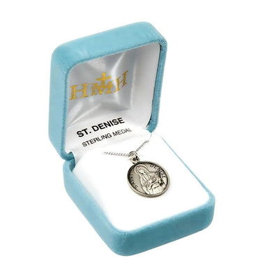 St. Denise sterling silver medal with 18" Chain in gift box, HMH Religious