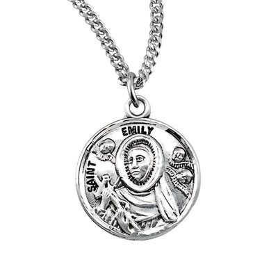St. Emily sterling silver medal with 18" chain, HMH Religious