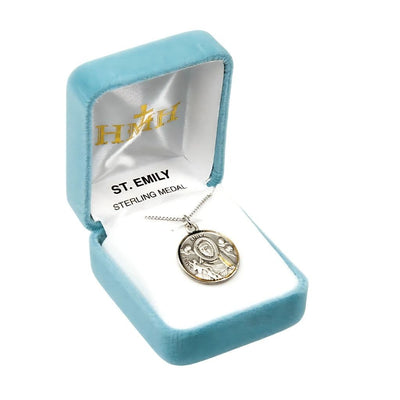 St. Emily sterling silver medal with 18" Chain in gift box, HMH Religious