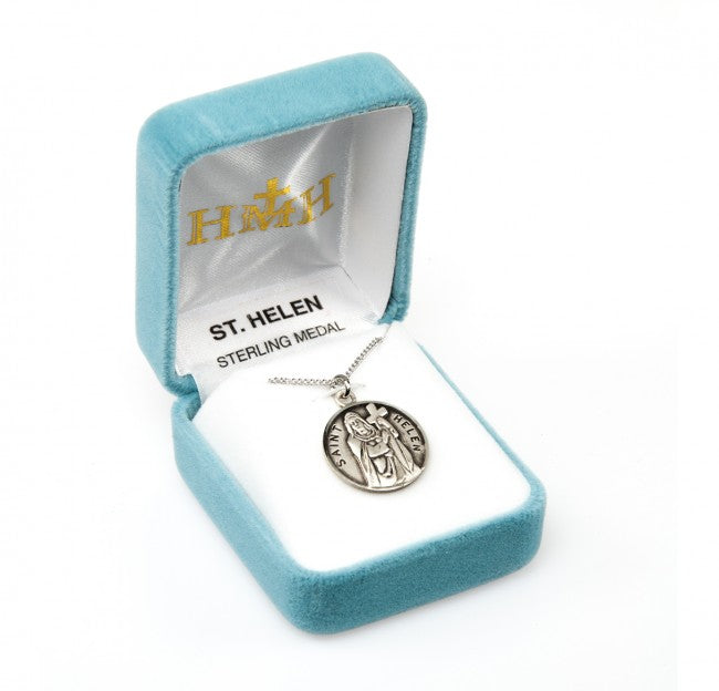 hmh st helen round sterling silver medal in gift box,