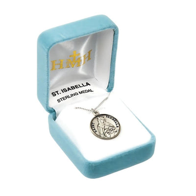 St. Isabella sterling silver medal with 18" Chain in gift box, HMH Religious