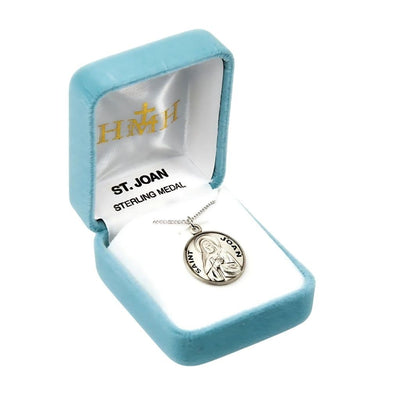 St. Joan sterling silver medal with 18" Chain in gift box, HMH Religious
