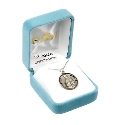 St. Julia of Corsica sterling silver medal with 18" Chain in gift box, HMH Religious