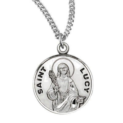 St. Lucy sterling silver medal with 18" chain, HMH Religious