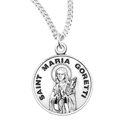 St. Maria Goretti sterling silver medal with 18" chain, HMH Religious