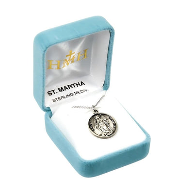St. Martha sterling silver medal with 18" Chain in gift box, HMH Religious