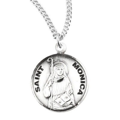 St. Monica holding a staff and book sterling silver medal with 18" 316 surgical stainless steel curb chain, HMH Religious