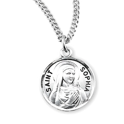 St. Sophia depicting her in a nun's habit, sterling silver medal with with 18" 316 surgical stainless steel curb chain, HMH Religious