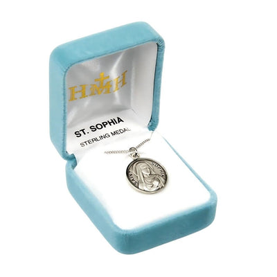 St. Sophia depicting her in a nun's habit, sterling silver medal with with 18" 316 surgical stainless steel curb chain in gift box, HMH Religious