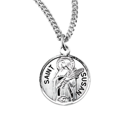 St. Susan depicting her holding palms sterling silver medal with 18" 316 surgical stainless steel curb chain, HMH Religious