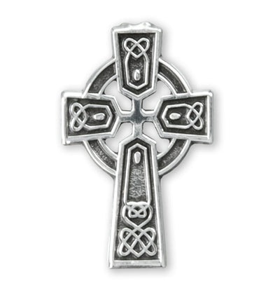 Irish Celtic Cross Sterling Silver Lapel Pin w/Deluxe Screw, HMH Religious