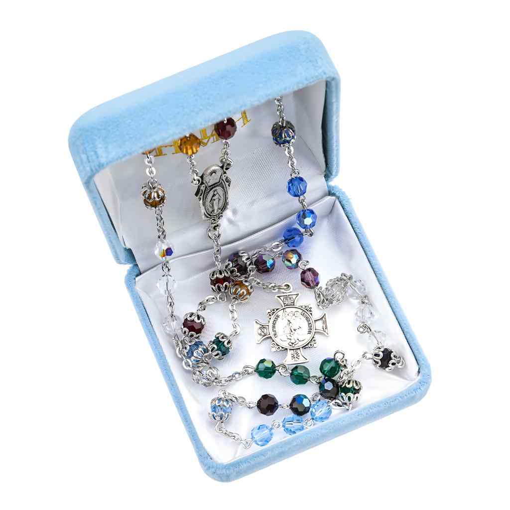 Sterling Silver Crystal St Michael Archangel Crystal Bead Chaplet, HMH Religious in gift box (view 3)