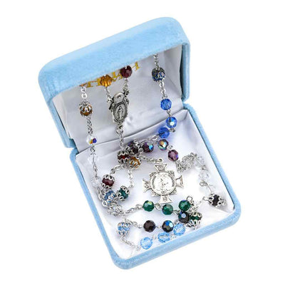 Sterling Silver Crystal St Michael Archangel Crystal Bead Chaplet, HMH Religious in gift box (view 3)