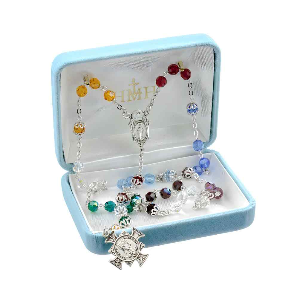 Sterling Silver Crystal St Michael Archangel Crystal Bead Chaplet, HMH Religious in gift box (view 4)