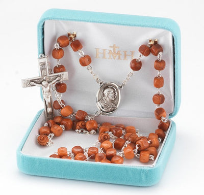 Sacred Heart Brown Square Coco Sterling Rosary, HMH Religious