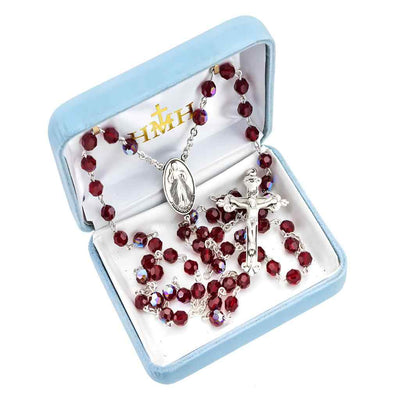Sterling Silver Crystal Jesus Divine Mercy Chaplet Rosary. Comes with Gift Box and made in the USA, HMH Religious