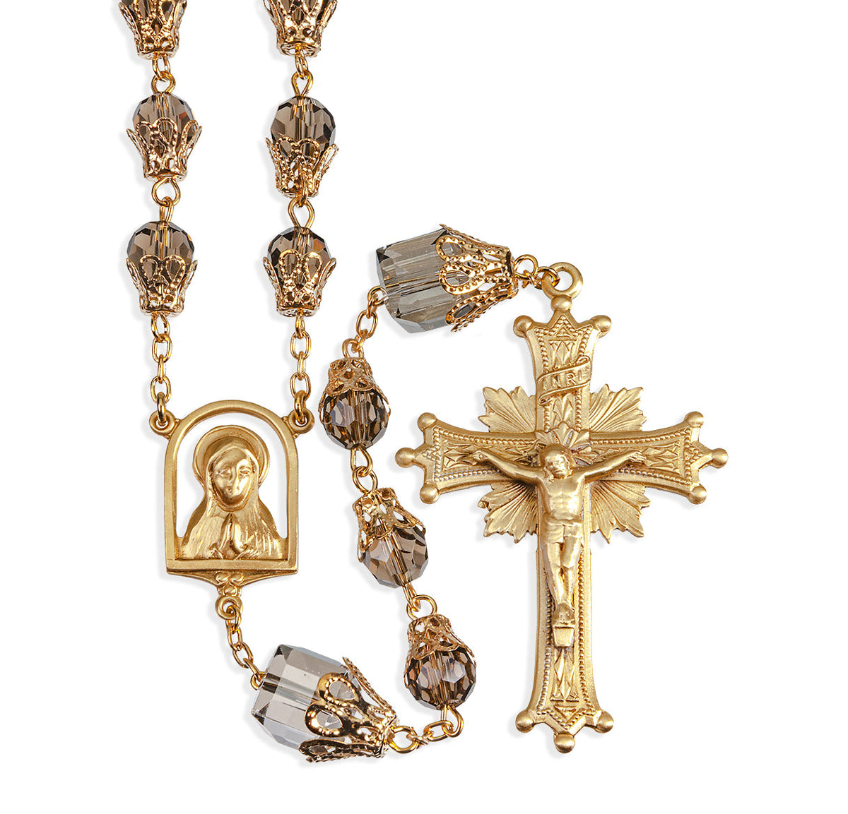 HMH Praying Madonna Smoked 8mm Glass Tulip Capped Rosary