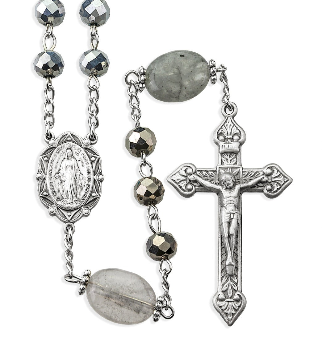 HMH 8mm Silver Vitriol Glass Beads Catholic Rosary