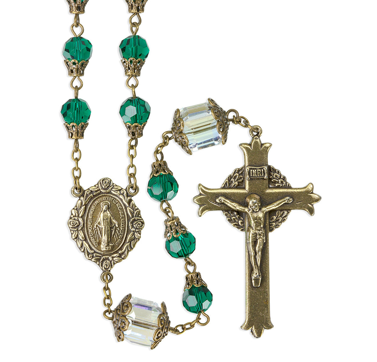 HMH Religious Mary Emerald Crystal Tear Drop Catholic Prayer Rosary