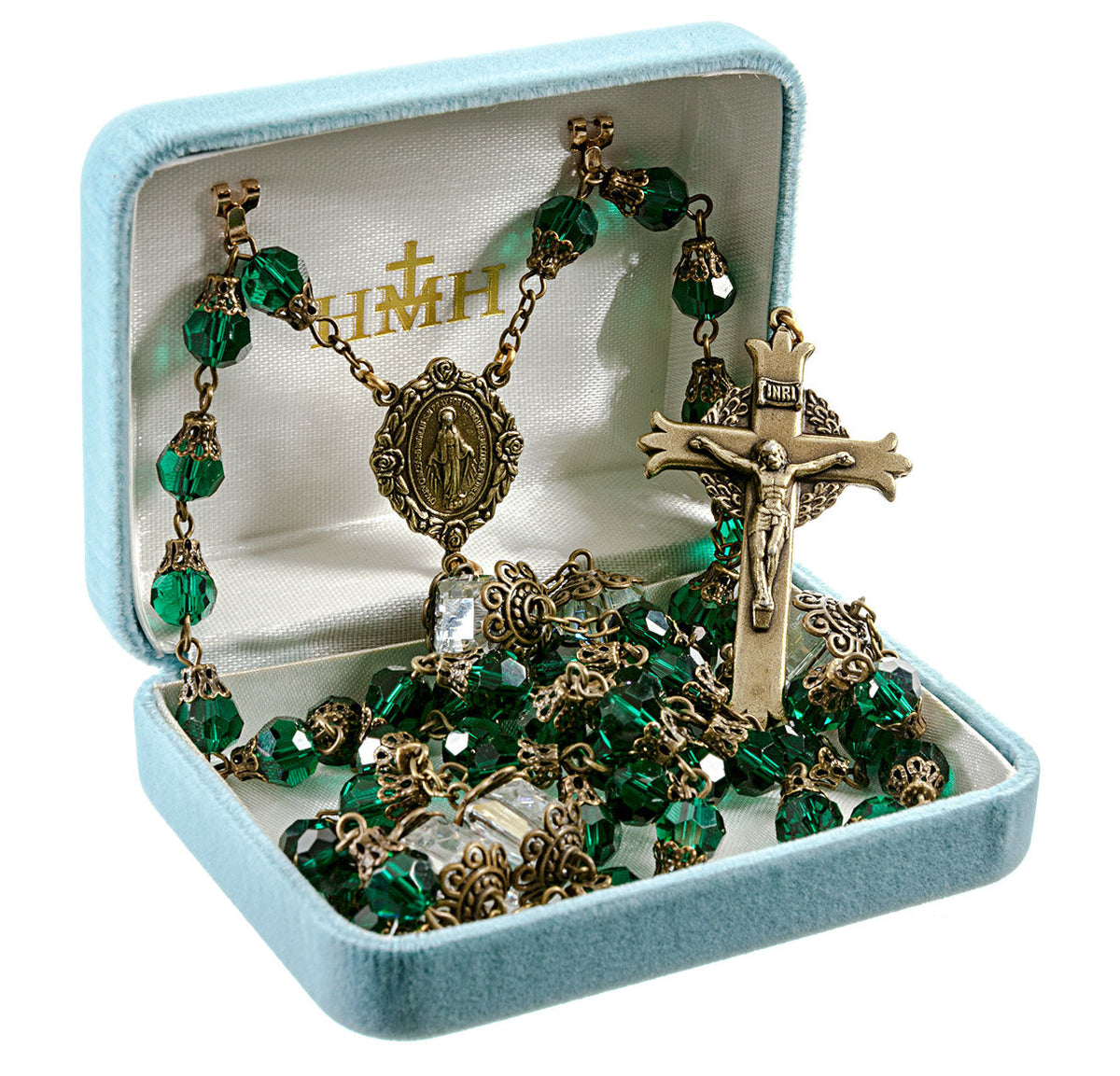 HMH Religious Mary Emerald Crystal Tear Drop Catholic Prayer Rosary