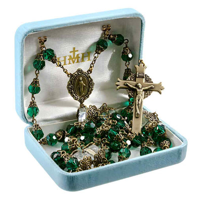 Mary Emerald Crystal Tear Drop Catholic Rosary, HMH Religious