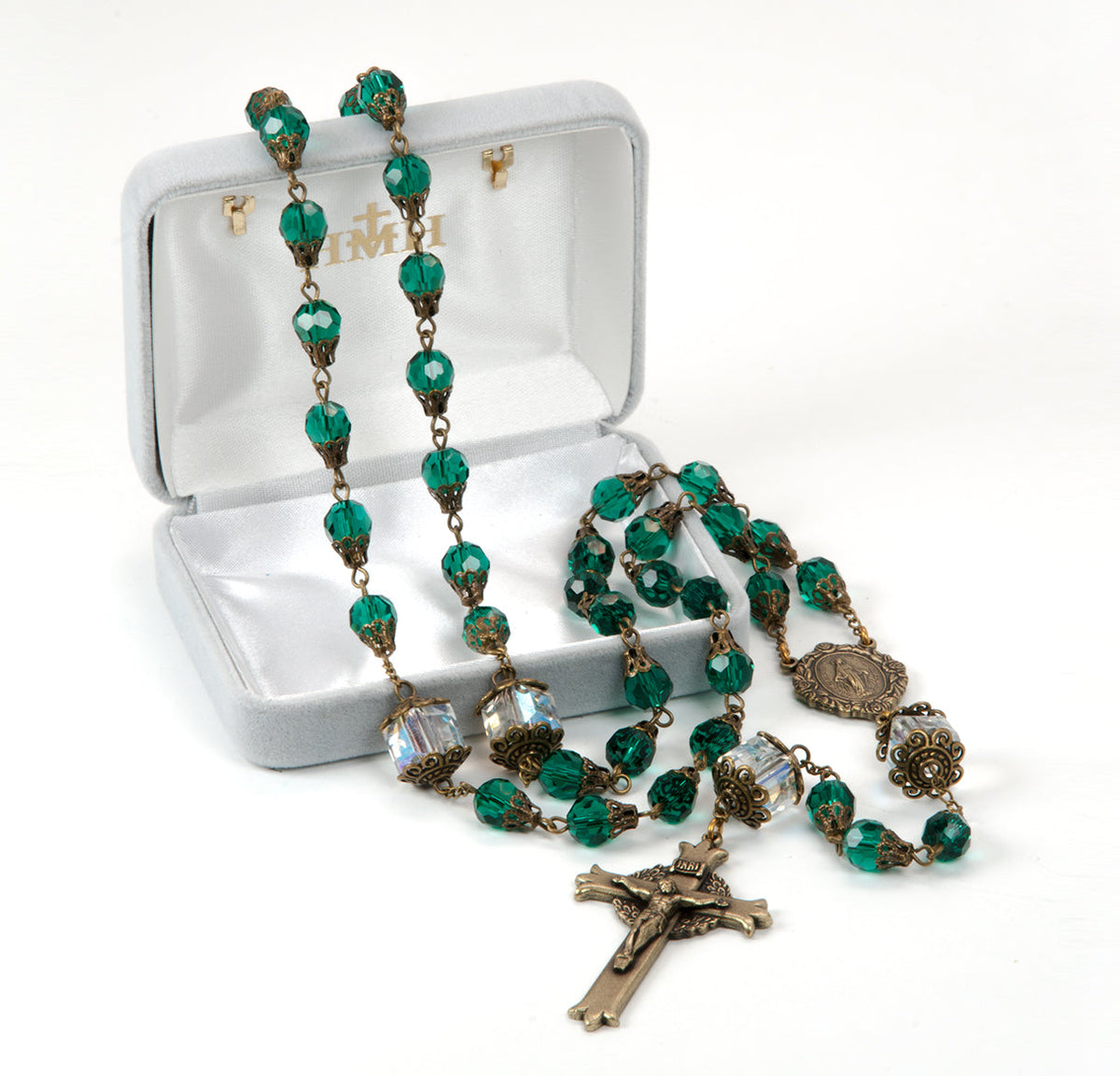 HMH Religious Mary Emerald Crystal Tear Drop Catholic Prayer Rosary