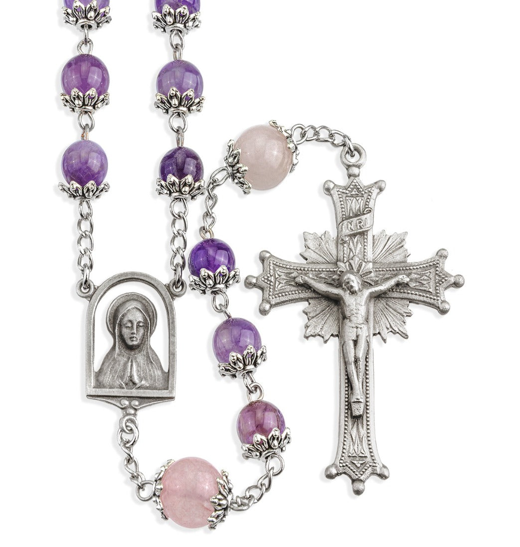 HMH 8mm Light Amethyst Gemstone Bead Pewter Rosary