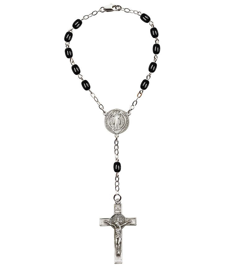 Bliss Manufacturing One Decade 4x8mm Black Beads St Benedict Auto Rosary