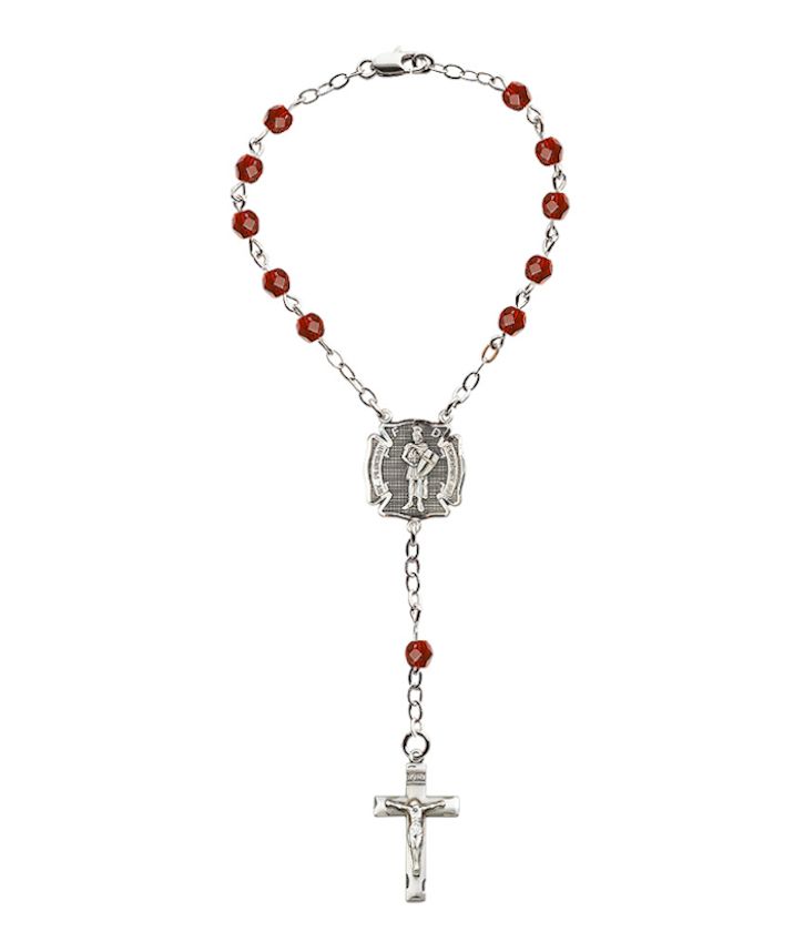 Bliss Manufacturing One Decade Saint Florian 6mm Ruby Fire Polished Beads Fire Fighter Auto Rosary