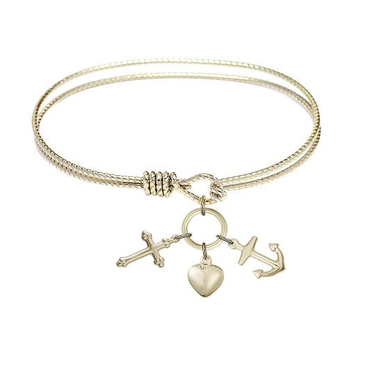 Bliss Gold-filled Faith, Hope & Charity Charm Twist Eye Hook Bangle Bracelet