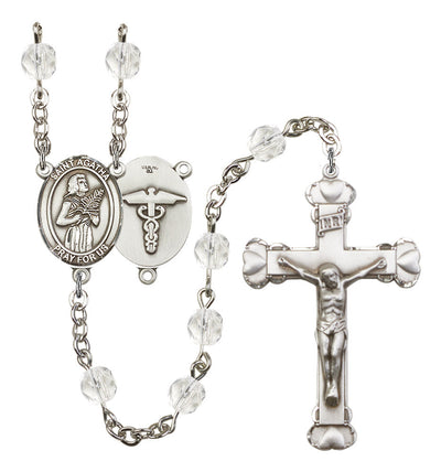 St. Agatha Nurse 6mm Birthstone Heart Rosary in Crystal, Bliss Manufacturing