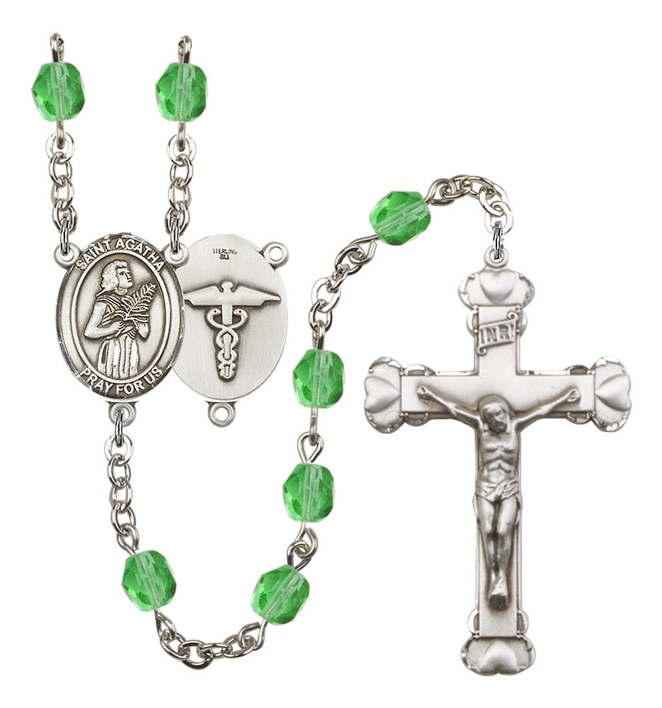 Bliss Heart St Agatha Nurse Symbol Silver-Plated Birthstone Rosary