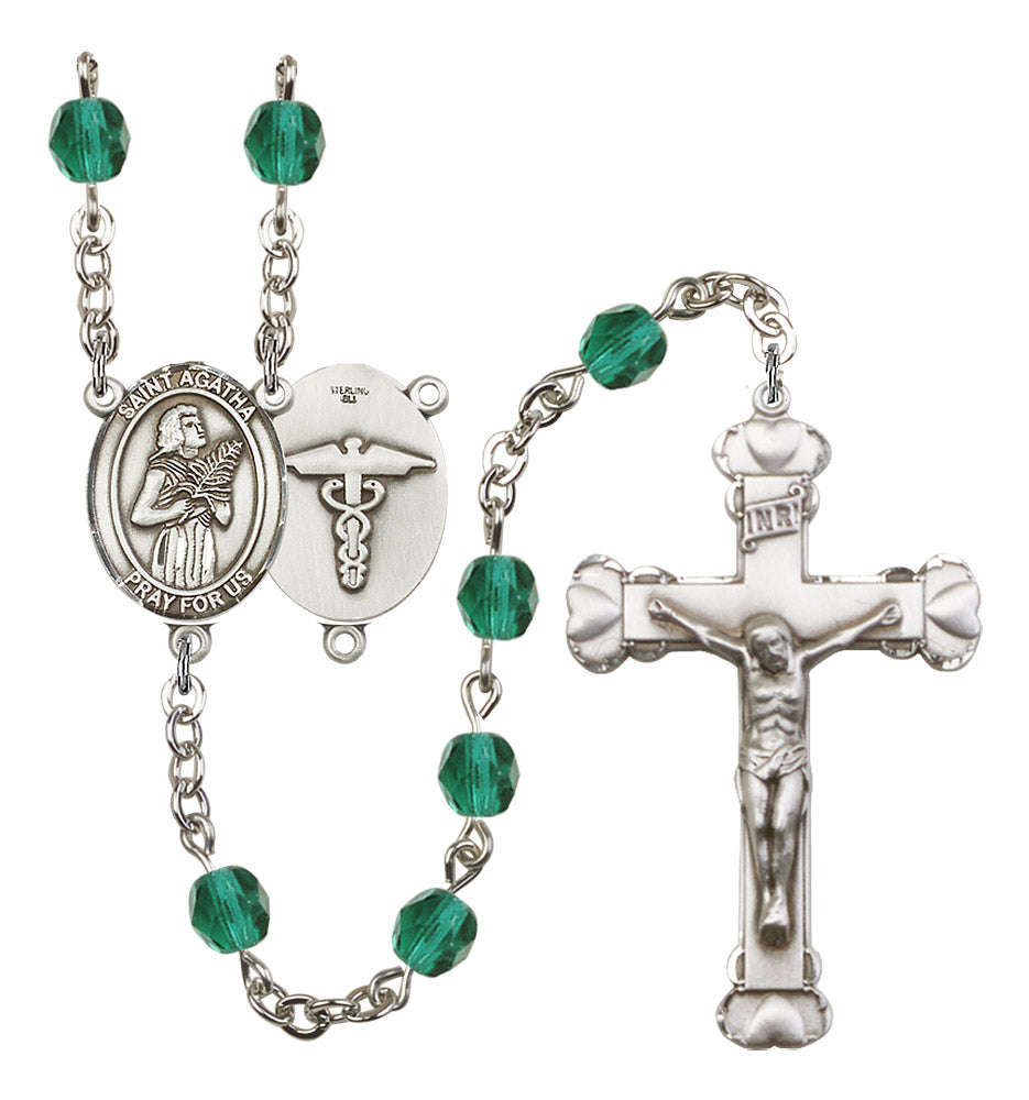 Bliss Heart St Agatha Nurse Symbol Silver-Plated Birthstone Rosary