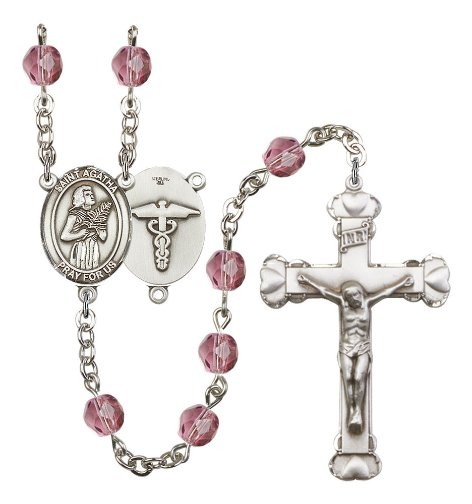 Bliss Heart St Agatha Nurse Symbol Silver-Plated Birthstone Rosary