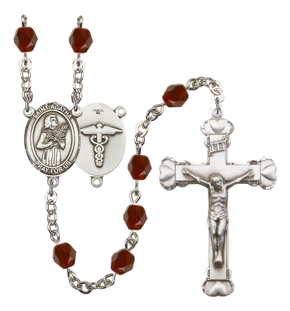 Bliss Heart St Agatha Nurse Symbol Silver-Plated Birthstone Rosary