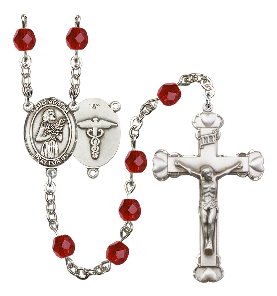 Bliss Heart St Agatha Nurse Symbol Silver-Plated Birthstone Rosary