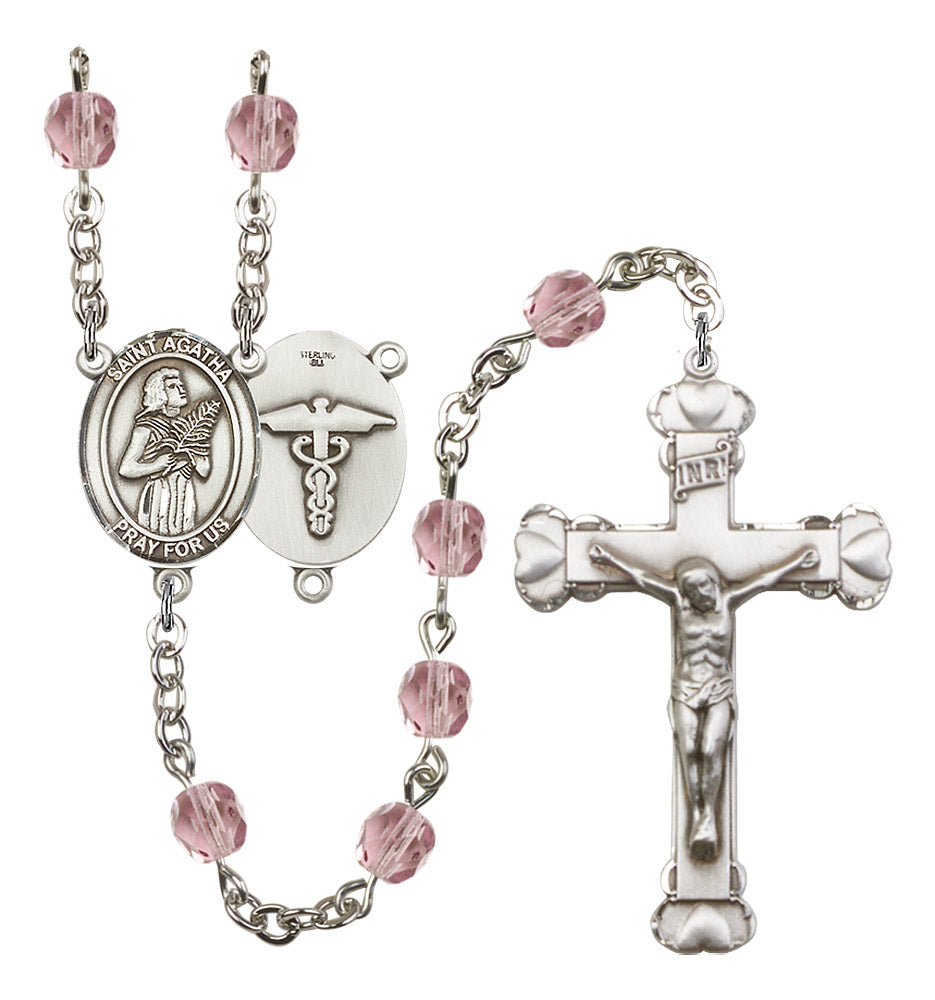 Bliss Heart St Agatha Nurse Symbol Silver-Plated Birthstone Rosary