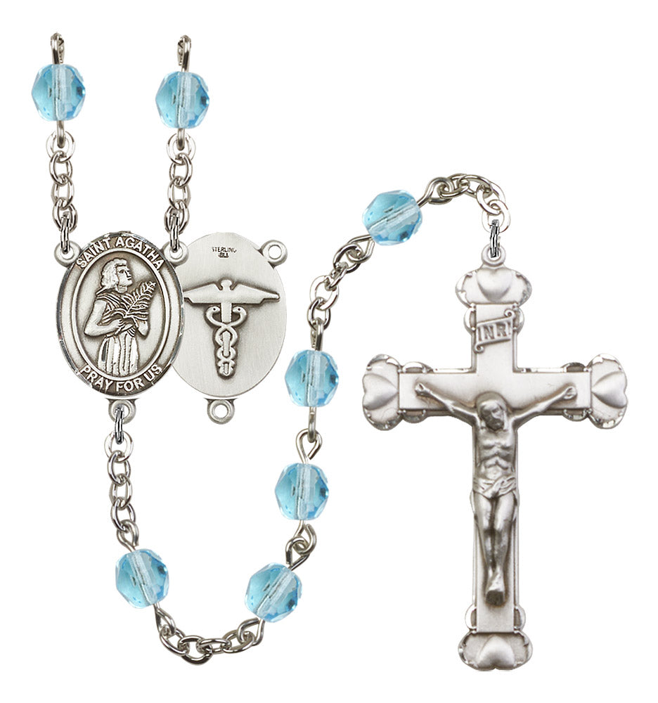 Bliss Heart St Agatha Nurse Symbol Silver-Plated Birthstone Rosary