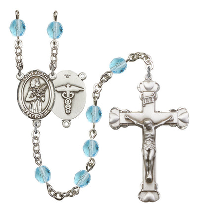 St. Agatha Nurse 6mm Birthstone Heart Rosary in Aqua, Bliss Manufacturing