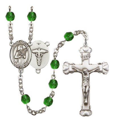 St. Agatha Nurse 6mm Birthstone Heart Rosary in Emerald, Bliss Manufacturing