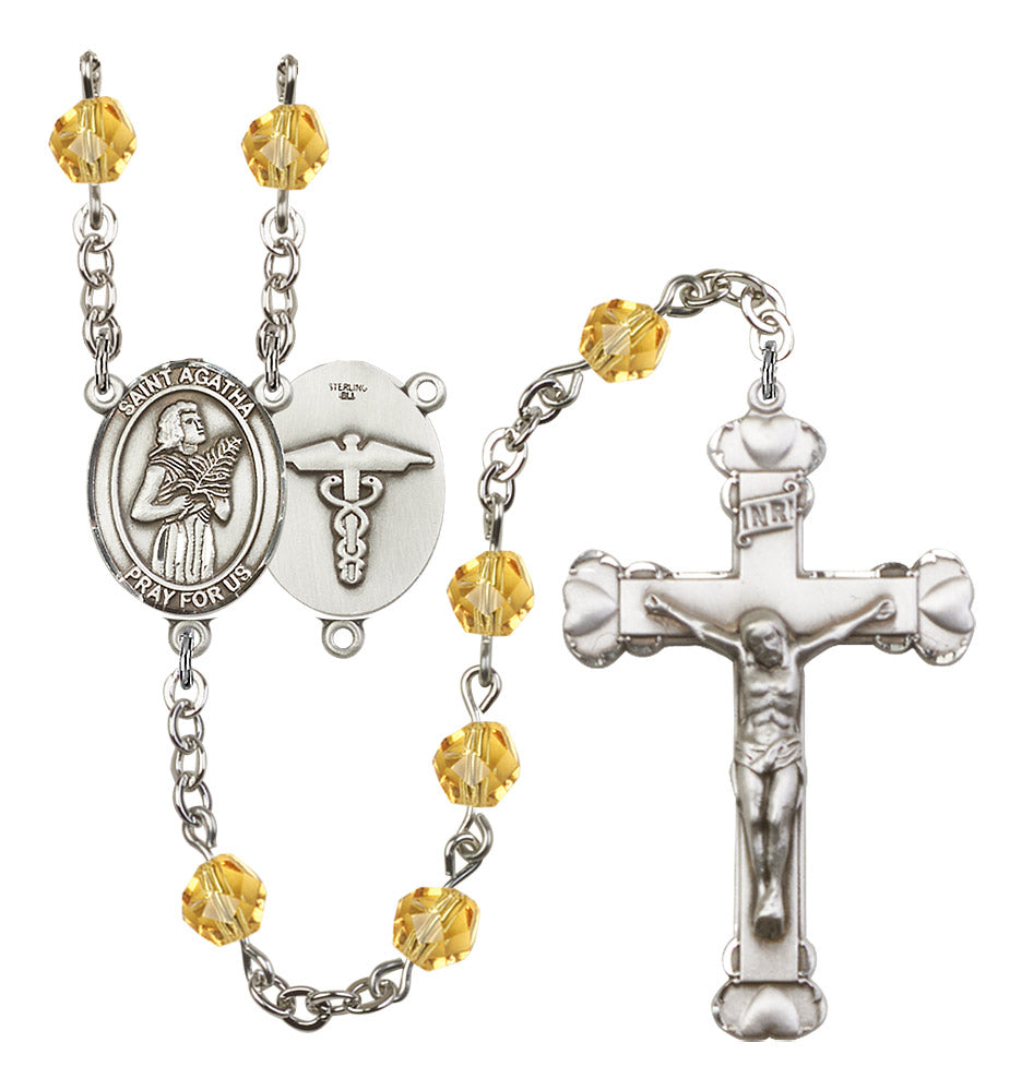 Bliss Heart St Agatha Nurse Symbol Silver-Plated Birthstone Rosary