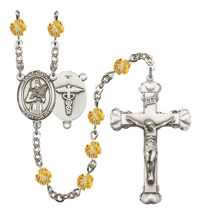 St. Agatha Nurse 6mm Birthstone Heart Rosary in Topaz, Bliss Manufacturing