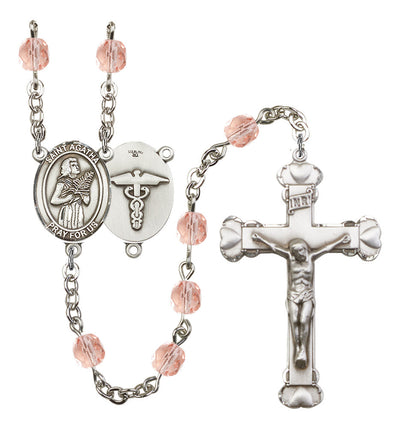 St. Agatha Nurse 6mm Birthstone Heart Rosary in Rose, Bliss Manufacturing