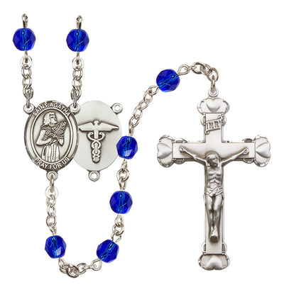 St. Agatha Nurse 6mm Birthstone Heart Rosary in Sapphire, Bliss Manufacturing